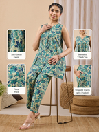 Janasya Women's Light Green Pure Cotton Floral Printed A-line Co-ord Set