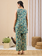 Janasya Women's Light Green Pure Cotton Floral Printed A-line Co-ord Set