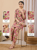 Janasya Women's Mint Color Cotton Floral Printed A-line Co-ord Set
