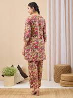 Janasya Women's Mint Color Cotton Floral Printed A-line Co-ord Set