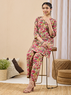 Janasya Women's Mint Color Cotton Floral Printed A-line Co-ord Set