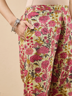 Janasya Women's Mint Color Cotton Floral Printed A-line Co-ord Set