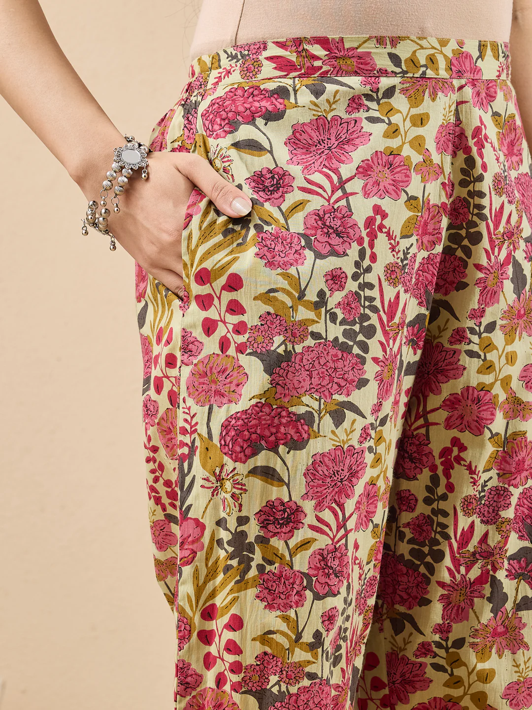 Janasya Women's Mint Color Cotton Floral Printed A-line Co-ord Set