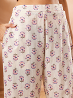 Janasya Women's Lavender Pure Cotton Yoke Embroidered A-line Co-ord Set