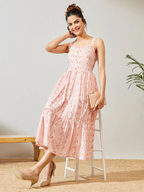 Janasya Women's Peach Pure Cotton Paisley Printed Fit & Flare Dress