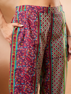 Janasya Women's Pink Pure Cotton Floral Printed Straight Kurta Pant Set