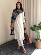 Janasya Women's Off White Rayon Solid Straight Kurta Set