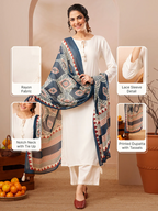 Janasya Women's Off White Rayon Solid Straight Kurta Set