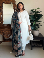 Janasya Women's Off White Rayon Solid Straight Kurta Set
