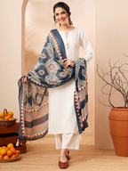 Janasya Women's Off White Rayon Solid Straight Kurta Set