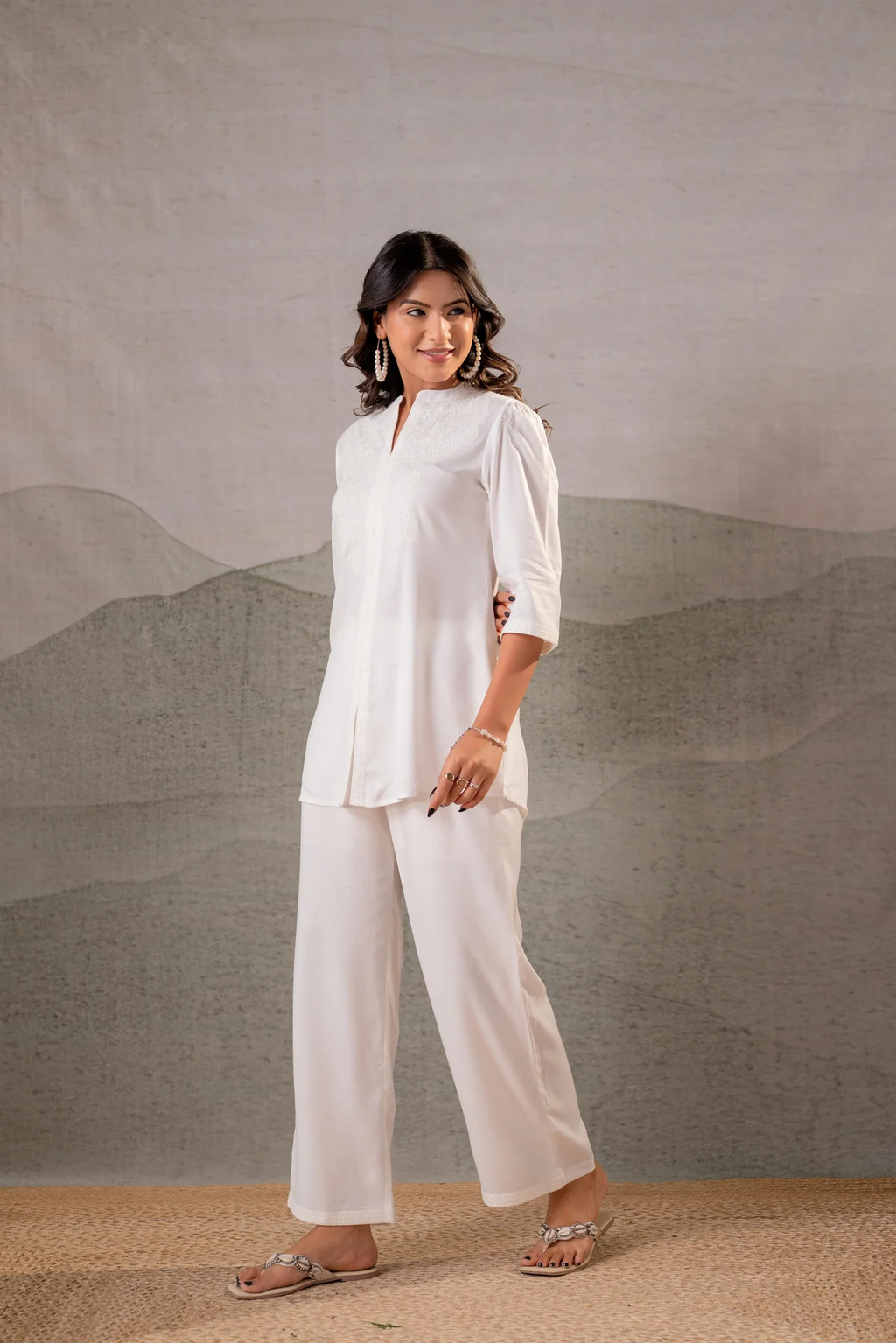 Cotton Bloom White Embroidered Co-Ord Set
