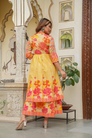 Mustard Layered Flared Dress With Inner with Sequins, Mirror Work, Dori, tassels.