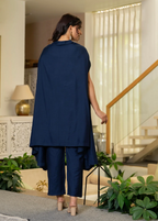 Navy Embellished Kaftan & Pant Co-ord Set with Sequins and Beads