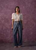 Women's Natural Solid Top with Pant Co-Ord Set with Thread Work