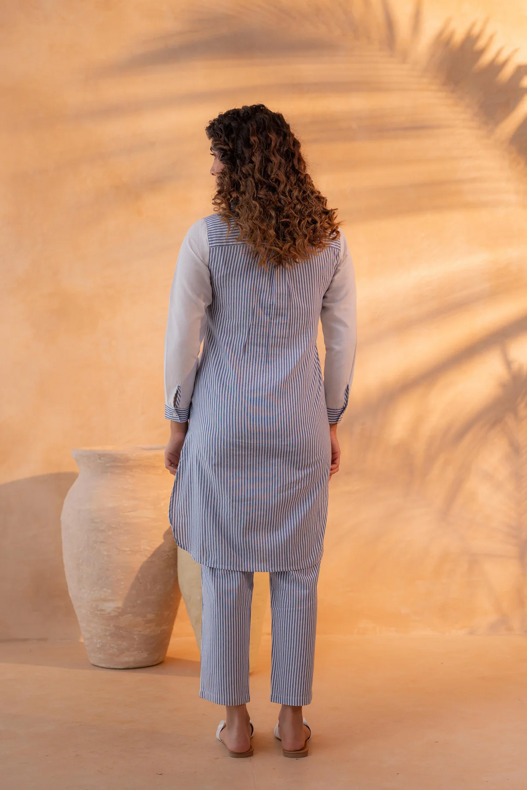 NavyBlue & White Divide Embroidered Panel Kurta Set