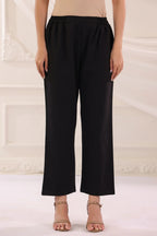 Black Cotton Solid Straight Pant