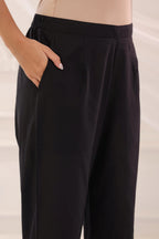 Black Cotton Solid Straight Pant