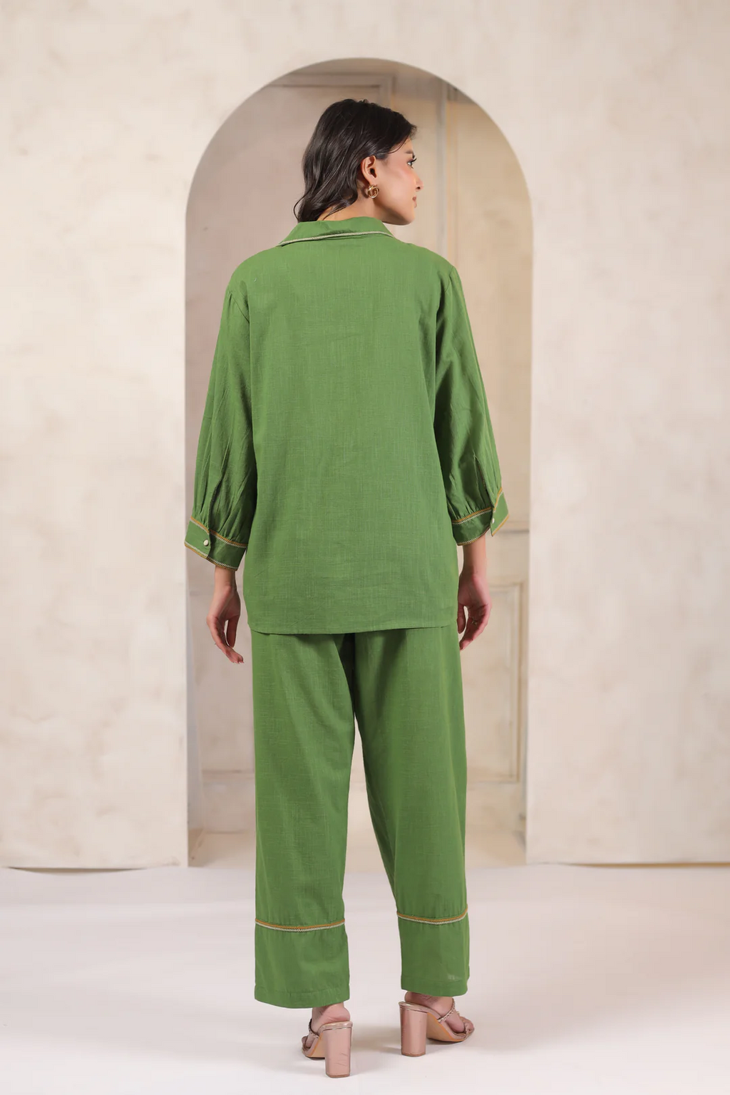 Green Cotton Embroidered Co-Ord Set