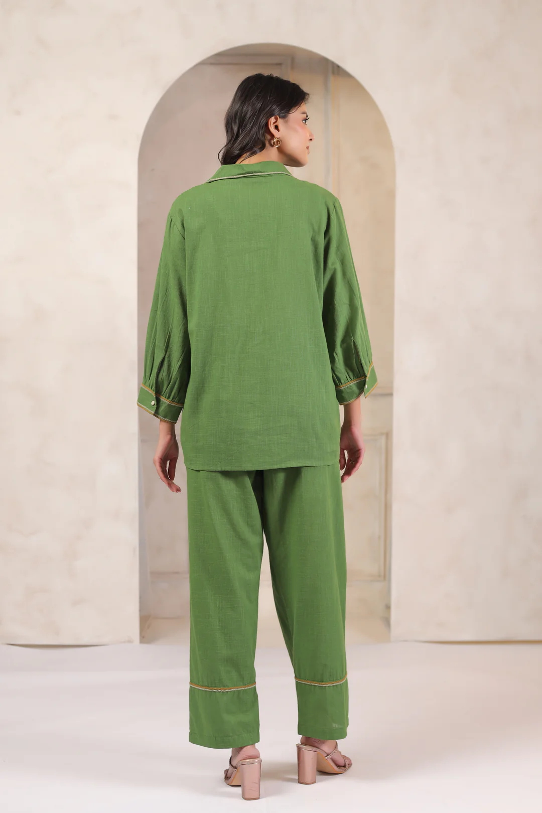 Green Cotton Embroidered Co-Ord Set