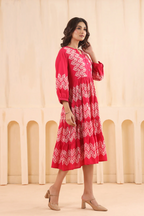 Pink Cotton Embroidered Designer Flared Dress