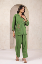 Green Cotton Embroidered Co-Ord Set