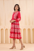 Pink Cotton Embroidered Designer Flared Dress