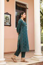 Green Cotton Printed Designer Kurta