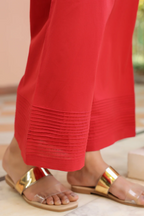Red Cotton Detailed Co-Ord Set