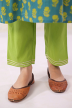 Green Cotton Embroidery Designer Kurta Pant Set