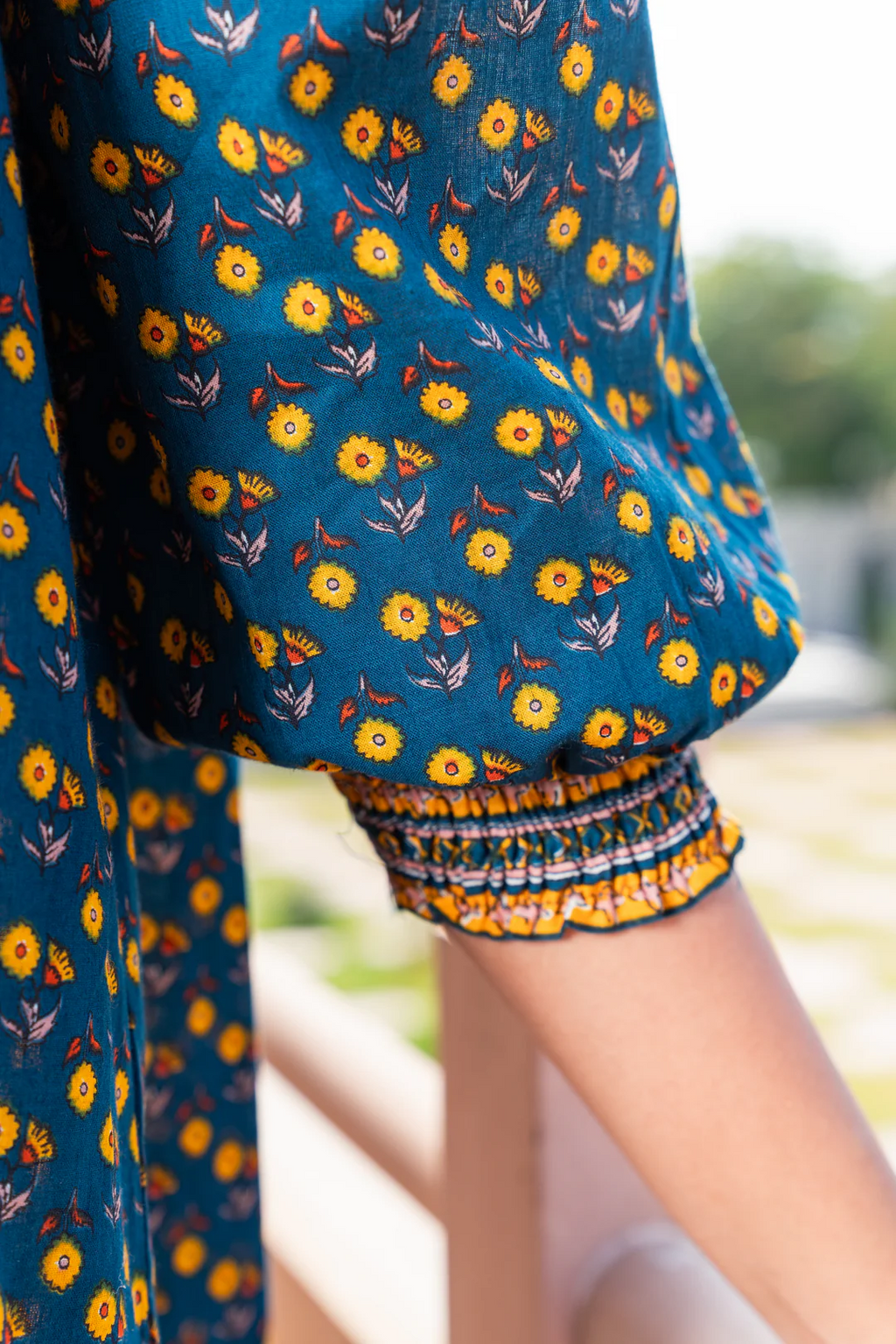Teal Green Cotton Printed Designer Dress