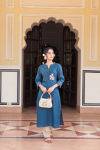 Blue Cotton Embroidered Kurta