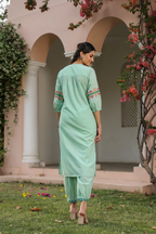 Green Cotton Embroidered Detail Kurta Pant Set SGREMK-3212_M