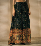 Halter Neck Bandhani Border Chiffon Kurta With Palazzo With Dupatta Indo Western Women's 3 Piece Set