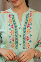 Green Cotton Embroidered Detail Kurta Pant Set SGREMK-3212_M