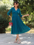 Women's Teal Blue Dobby Chiffon Self Design Fit & Flare Dress