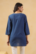 Blue Cotton Embroidered Designer Top