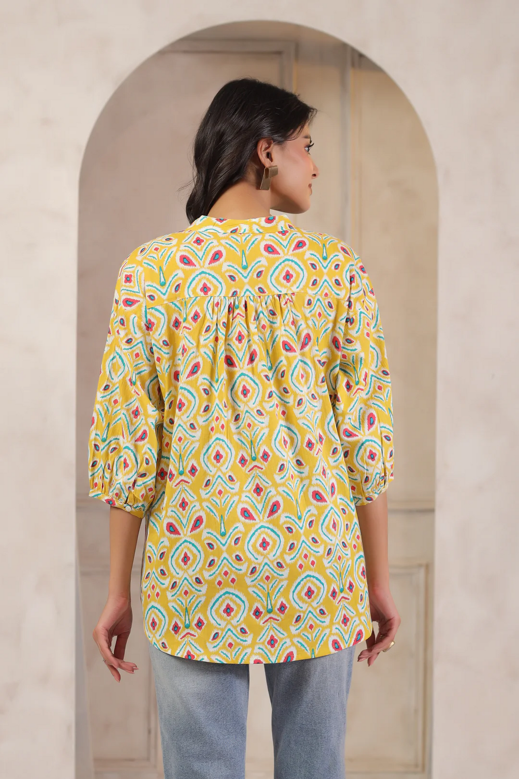 Yellow Cotton Printed Designer Top