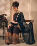 Halter Neck Bandhani Border Chiffon Kurta With Palazzo With Dupatta Indo Western Women's 3 Piece Set