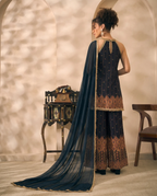 Halter Neck Bandhani Border Chiffon Kurta With Palazzo With Dupatta Indo Western Women's 3 Piece Set