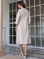 Women's Off White Pure Cotton Schiffli A-Line Dress