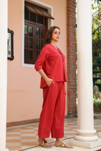 Red Cotton Detailed Co-Ord Set