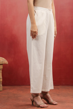 White cotton Solid Straight Pant