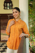 Mustard Cotton Detailed Printed Designer A-Line Top