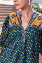 Teal Green Cotton Printed Designer Dress