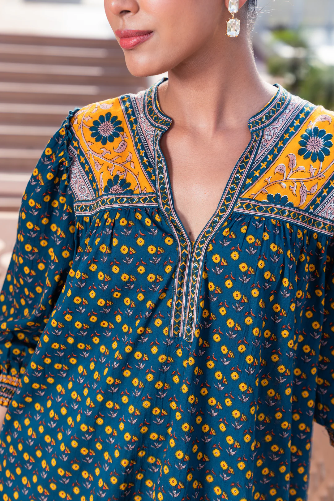 Teal Green Cotton Printed Designer Dress